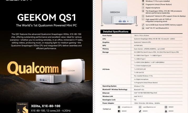 Review Mini PC GEEKOM QS1 PC Mini Dengan Prosesor Snapdragon X Elite Review Mini PC GEEKOM QS1 PC Mini Dengan Prosesor Snapdragon X Elite