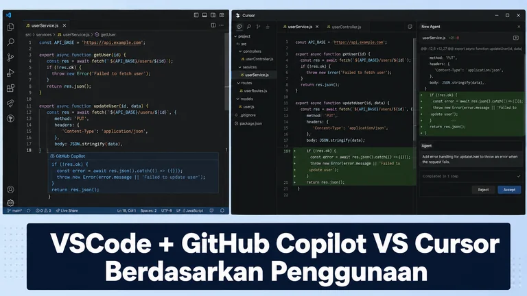 VSCode vs Cursor tampilan split Copilot di VS Code dan editor Cursor VSCode vs Cursor tampilan split Copilot di VS Code dan editor Cursor