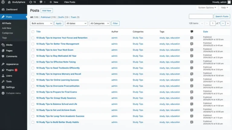 contoh artikel SEO berkualitas rendah daftar posting mirip template di CMS
