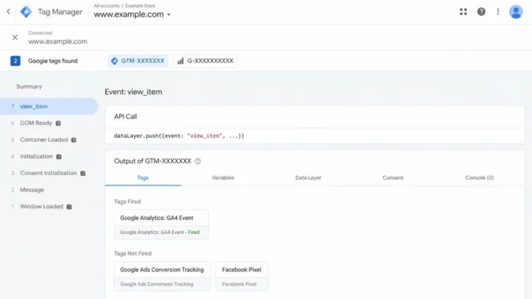 Google Tag Manager Preview mode saat Google Analytics kosong menampilkan status Google Tag Fired