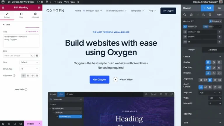 tampilan Elementor Atomic Editor dan Oxygen Builder 6 class workflow
