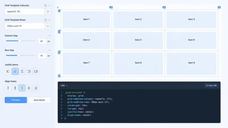 css display grid playground generator layout kolom baris gap visual